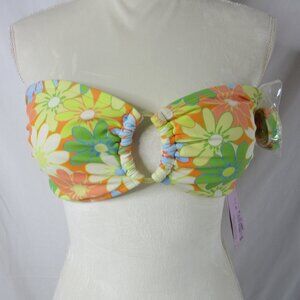wild fable Bikini Top Bandeau Orange Yellow Green Daisy Floral Size XL NWT
